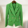 Blue Cotton Linen Blazer Women Casual Classic Green Women's Blazers with Gold Double-breasted Button Slim Suit Jackets Autumn