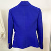 Blue Cotton Linen Blazer Women Casual Classic Green Women's Blazers with Gold Double-breasted Button Slim Suit Jackets Autumn
