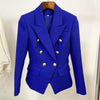 Blue Cotton Linen Blazer Women Casual Classic Green Women's Blazers with Gold Double-breasted Button Slim Suit Jackets Autumn