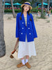 Blue Double Breasted Loose Blazer Jacket 2023 Autumn Women Elegant Chic Korean Style Casual Girl Suit Coat Outerwear 2228
