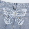 Blue High Waist Straight Leg Casual Jeans Women 2022 Spring Buttocks Butterfly Print Denim Trousers Office Lady Cotton Jeans