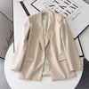 Blue Long Sleeve Woman Blazer 2023 Elegant Pronounced Shoulders Office Lady Blazers Coat Female Chic Flap Pockets Outerwear