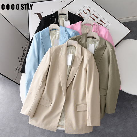 Blue Long Sleeve Woman Blazer 2023 Elegant Pronounced Shoulders Office Lady Blazers Coat Female Chic Flap Pockets Outerwear