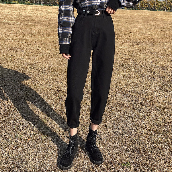 Blue Pantalones Jeans De Mujer Cintura Alta High Waist Jeans Woman Casual Jeans Harem Pants Ladies Vintage Black Jean Femme