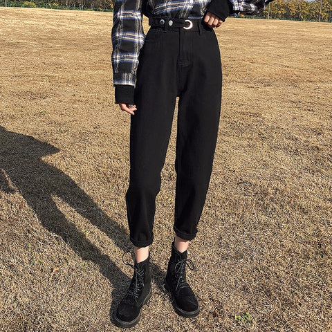 Blue Pantalones Jeans De Mujer Cintura Alta High Waist Jeans Woman Casual Jeans Harem Pants Ladies Vintage Black Jean Femme