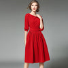 Blue Red Velvet Dress Winter Dresses Women 2022 Autumn Vestidos Woman Slash Neck Ball Gown Party Dress Mujer With Pocket