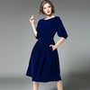 Blue Red Velvet Dress Winter Dresses Women 2022 Autumn Vestidos Woman Slash Neck Ball Gown Party Dress Mujer With Pocket