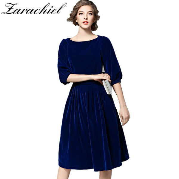 Blue Red Velvet Dress Winter Dresses Women 2022 Autumn Vestidos Woman Slash Neck Ball Gown Party Dress Mujer With Pocket