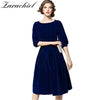 Blue Red Velvet Dress Winter Dresses Women 2022 Autumn Vestidos Woman Slash Neck Ball Gown Party Dress Mujer With Pocket