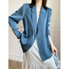 Blue Satin Blazer for Women Thin Summer 2022 Casual Belted Loose Fitting Long Sleeve Suit Jacket Bleizer De Mujer