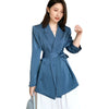 Blue Satin Blazer for Women Thin Summer 2022 Casual Belted Loose Fitting Long Sleeve Suit Jacket Bleizer De Mujer
