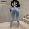 Blue Skinny Pencil Pants Jeans Women Elastic Slim Mom Jeans Trousers High Waist Wash Full Length Hip Lift Stretch Pants