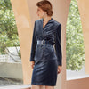 Blue Velvet Skirt Suit Elegant  Designer Autumn Winter Slim Fit Blazer Jacket Belted Skirt 2 Piece Set Clothing