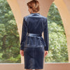 Blue Velvet Skirt Suit Elegant  Designer Autumn Winter Slim Fit Blazer Jacket Belted Skirt 2 Piece Set Clothing