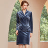 Blue Velvet Skirt Suit Elegant  Designer Autumn Winter Slim Fit Blazer Jacket Belted Skirt 2 Piece Set Clothing