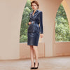 Blue Velvet Skirt Suit Elegant  Designer Autumn Winter Slim Fit Blazer Jacket Belted Skirt 2 Piece Set Clothing