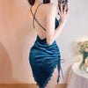Blue Velvet Winter Lace Sling Nightdress Deep V Strap Sleep Dress Hollow Backless Nightgown Seductive Lady Home Clothes