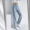 Blue Vintage Women Jeans High Waist Straight Cotton Loose Wide Leg Denim Pants 90s Aesthetic Urban  Baggy Streetwear