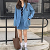 Women's Blue Corduroy Suit Letter-Stick Blazer High-Waisted Skirt A Two-Piece