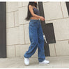 Blue jeans women's retro streetwear pants plus size clothing high waist jeans loose straight-leg pants mom jeans