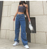 Blue jeans women's retro streetwear pants plus size clothing high waist jeans loose straight-leg pants mom jeans