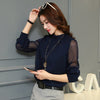 Blus Sifon Baru Lengan Panjang Berdiri Leher Bekerja Memakai Kemeja Wanita Elegan Kasual Blus