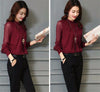 Blus Sifon Baru Lengan Panjang Berdiri Leher Bekerja Memakai Kemeja Wanita Elegan Kasual Blus
