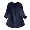 Blus dan Kemeja Lengan Panjang Solid Kasual Linen Katun Kancing Wanita untuk Wanita Jumper Ukuran Besar Longgar Warna Polos