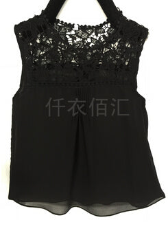 Blusa Feminina Blouse Women Summer Style Loose Plus Size Clothing Lace Patchwork Cutout Chiffon Shirt Vestidos GZt482