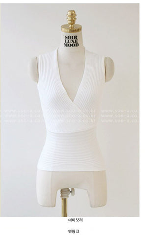 Blusas Escotadas Cross Summer Ladies T Shirt Women Sleeveless Tank Top Sexy Cross Low-cut V-neck Rib Knitting T-shirt Vest