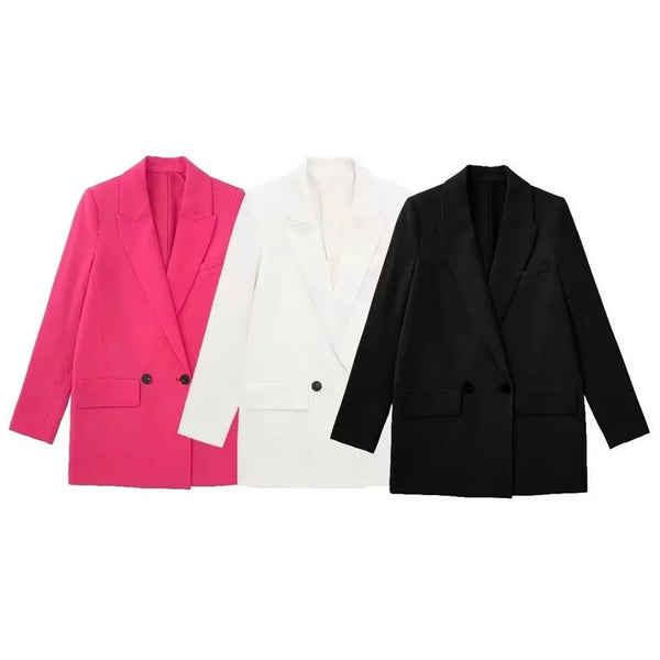 Bmissingyou Autumn Women's Casual Blazers Long Sleeve Double Buttons With Pocket Suit Jacket Office Outwear Back Split Overcoat
