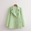 Bmissingyou Green Plaid Lapel Double-breasted Suit Blazer Women's Autumn Oversized Jacket with Pockets Casual Lady Outwear