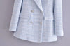 Bmissingyou Light Blue Textured Casual Suit Blazer 2023 Fall Double Breasted Slim Fit Ladies Long Sleeve Blazer Outfits