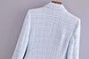 Bmissingyou Light Blue Textured Casual Suit Blazer 2023 Fall Double Breasted Slim Fit Ladies Long Sleeve Blazer Outfits