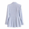 Bmissingyou Light Blue Textured Casual Suit Blazer 2023 Fall Double Breasted Slim Fit Ladies Long Sleeve Blazer Outfits