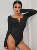 Bodycon Sexy Black Knitted Bodysuits Long Sleeve Skinny Buttons Bodysuit Women Shirt 2023 Romper Female Jumpsuits