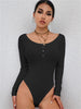 Bodycon Sexy Black Knitted Bodysuits Long Sleeve Skinny Buttons Bodysuit Women Shirt 2023 Romper Female Jumpsuits