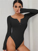 Bodycon Sexy Black Knitted Bodysuits Long Sleeve Skinny Buttons Bodysuit Women Shirt 2023 Romper Female Jumpsuits