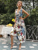 Bohemia Floral Long Dress Summer Sexy Deep V Sleeveless Beach Party Dress Women Dress Lady Irregular Bandage Maxi Dress Vestidos