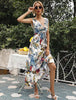 Bohemia Floral Long Dress Summer Sexy Deep V Sleeveless Beach Party Dress Women Dress Lady Irregular Bandage Maxi Dress Vestidos
