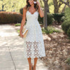 Bohemiah Lace Dress Summer Women Elegant Fit and Flare White Party Beach Dresses Long Spaghetti Dress Z0011