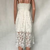 Bohemiah Lace Dress Summer Women Elegant Fit and Flare White Party Beach Dresses Long Spaghetti Dress Z0011