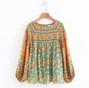 Bohemian Contrast Color Floral Paisley Print Pullover Shirt Ethnic Women O neck Long Lantern Sleeve Pullover Blouse Casual Tops