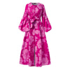 Bohemian Dress VONDA 2023 Spring Women Long Lantern Sleeve Maxi Dresses Pleated Printed Baggy Bow Party Beach Vestidos Oversized