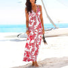 Bohemian Dress Women Floral Print Sleeveless Long Dress Summer Sexy Deep V-neck Beach Sundress Backless Dress Vestido Robe Femme