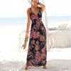 Bohemian Dress Women Floral Print Sleeveless Long Dress Summer Sexy Deep V-neck Beach Sundress Backless Dress Vestido Robe Femme