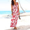 Bohemian Dress Women Floral Print Sleeveless Long Dress Summer Sexy Deep V-neck Beach Sundress Backless Dress Vestido Robe Femme