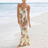 Bohemian Dress Women Floral Print Sleeveless Long Dress Summer Sexy Deep V-neck Beach Sundress Backless Dress Vestido Robe Femme
