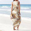 Bohemian Dress Women Floral Print Sleeveless Long Dress Summer Sexy Deep V-neck Beach Sundress Backless Dress Vestido Robe Femme