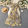 Bohemian Floral Chiffon Midi Dress Women Sexy Slash Neck Ruffle Short Sleeve A-line Printed Vacation Beach Vestidos Robe 2022